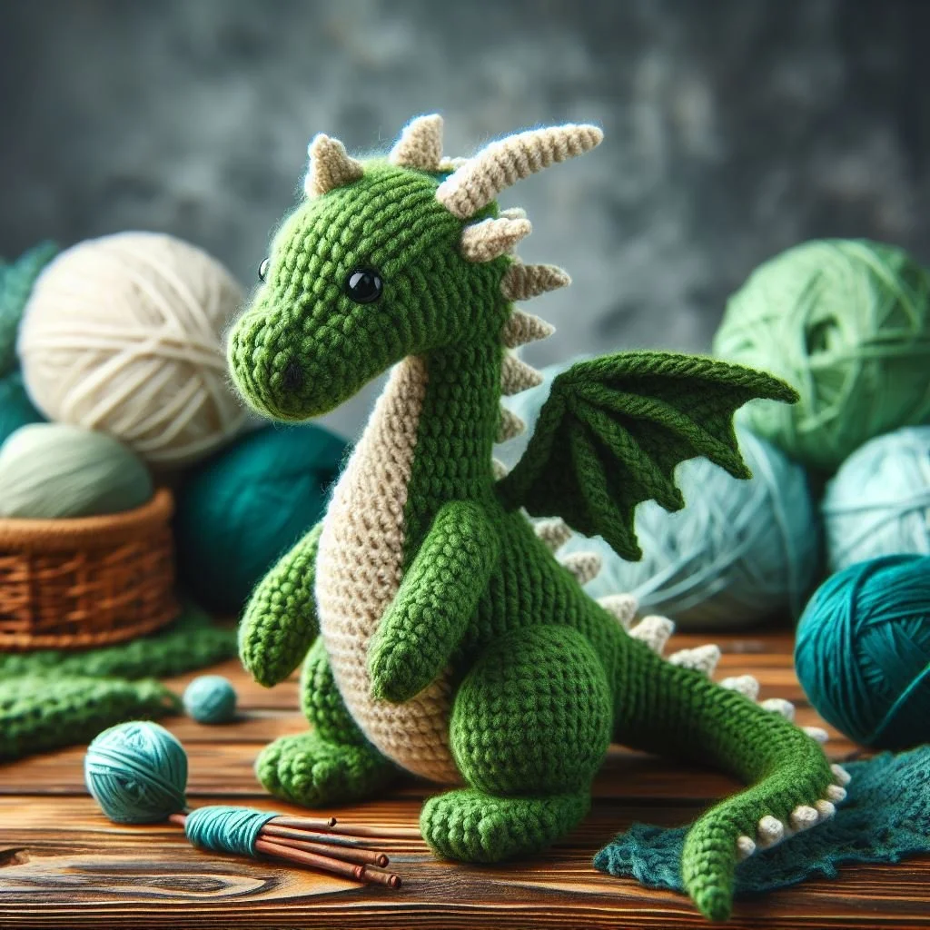 Green Dragon Knitted Birthday Card