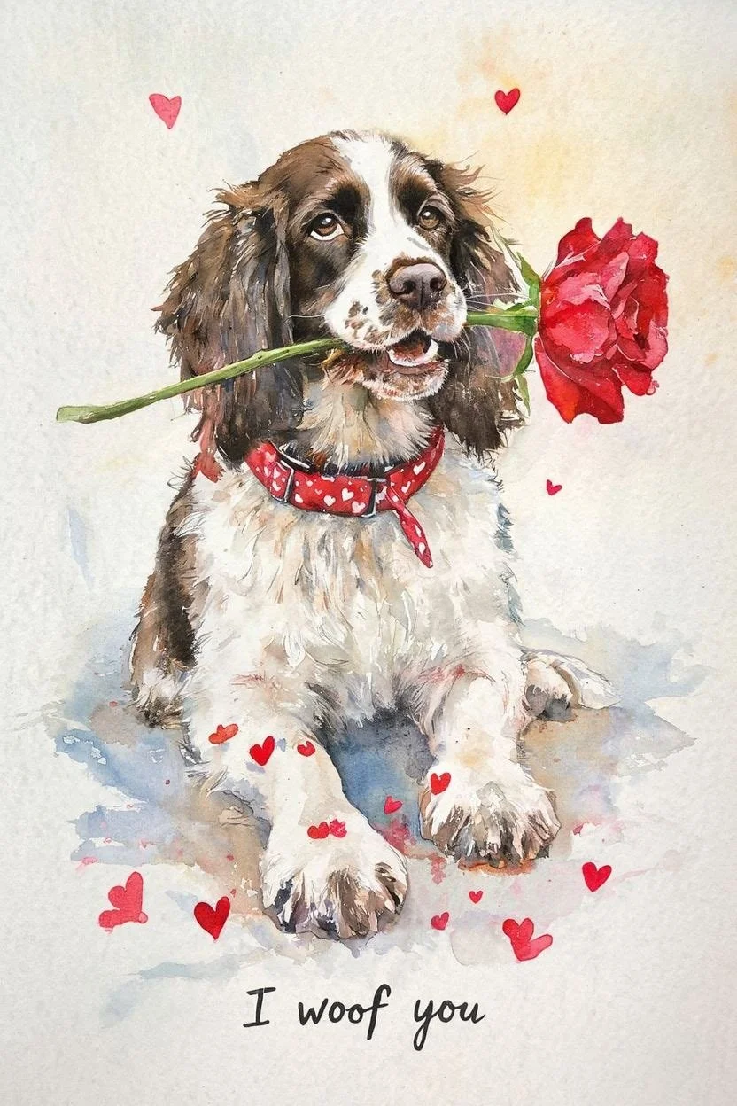 Large Springer Spaniel Valentine Card