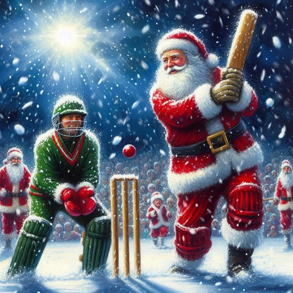 Santa playing cricket card
