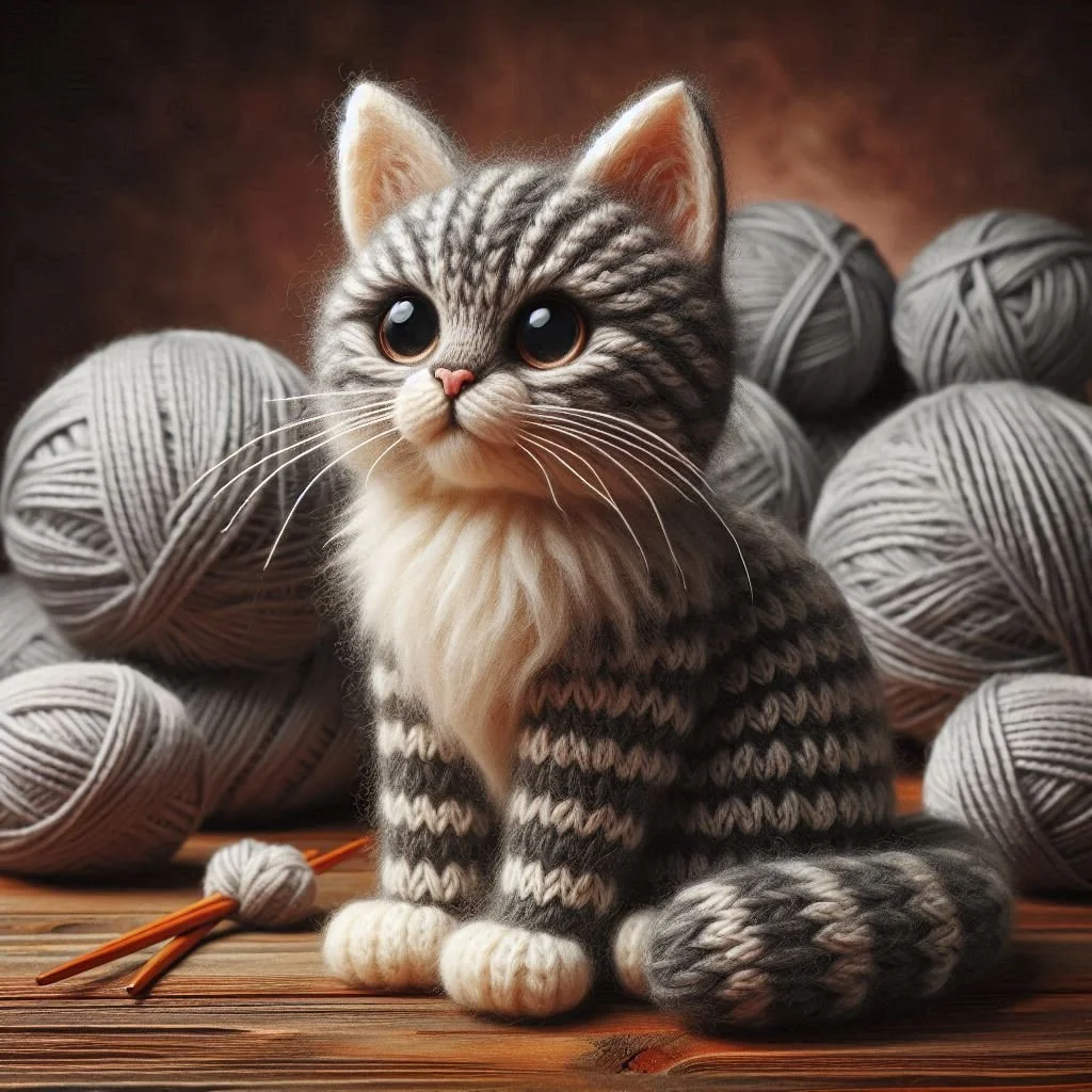 Knitted Tabby Cat Greeting Card