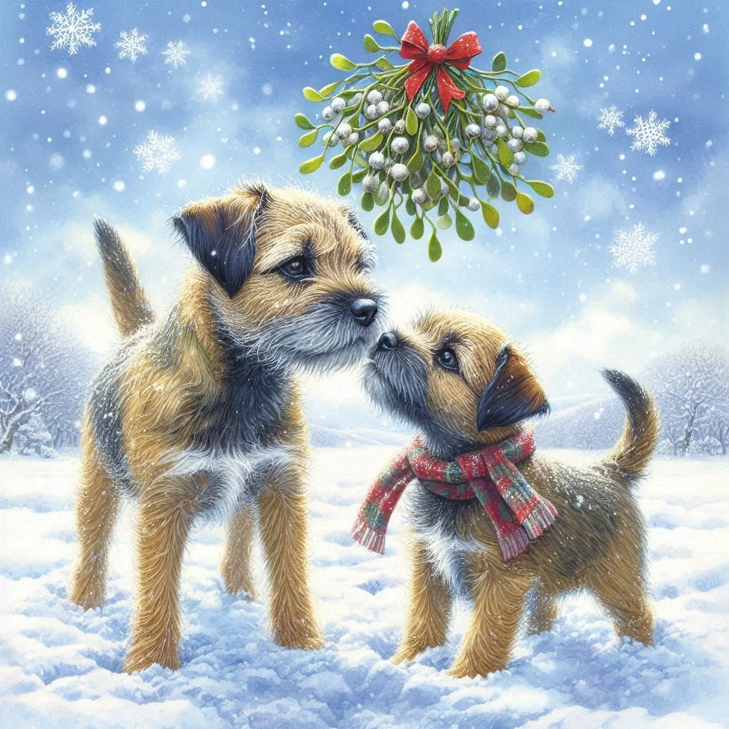 Luxury Border Terrier puppy Christmas card