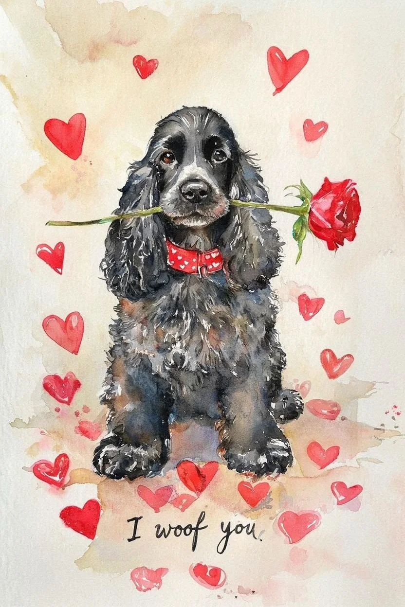 Large Black Cocker Spaniel Valentine Card