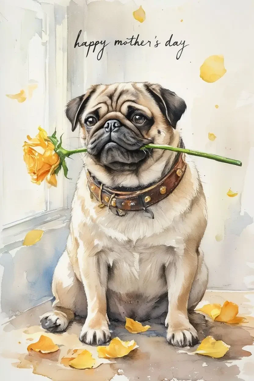 Tan Pug Mothering Sunday Card