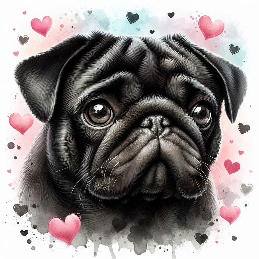 Black Pug Valentine Card
