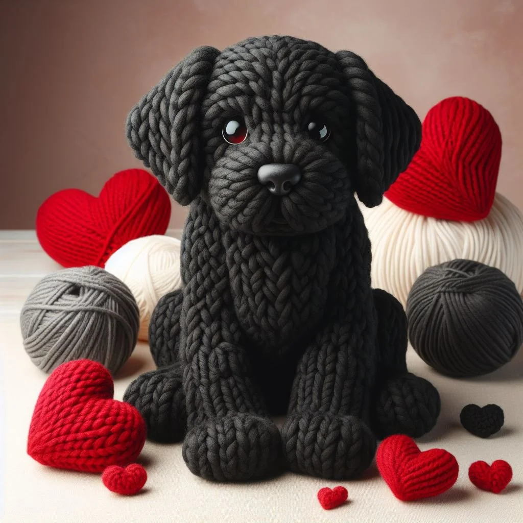 Black Labrador Knitted Valentine Card