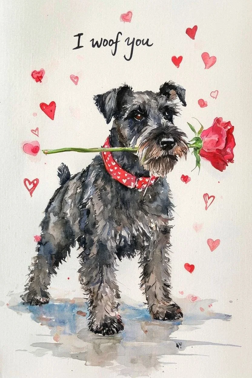 Large Black Schnauzer Valentine Card