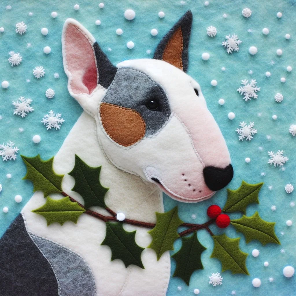 Felt Bull Terrier Christmas Card
