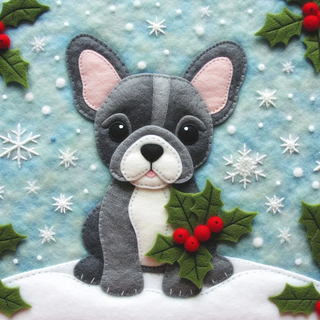 Frenchie Felt Christmas Card