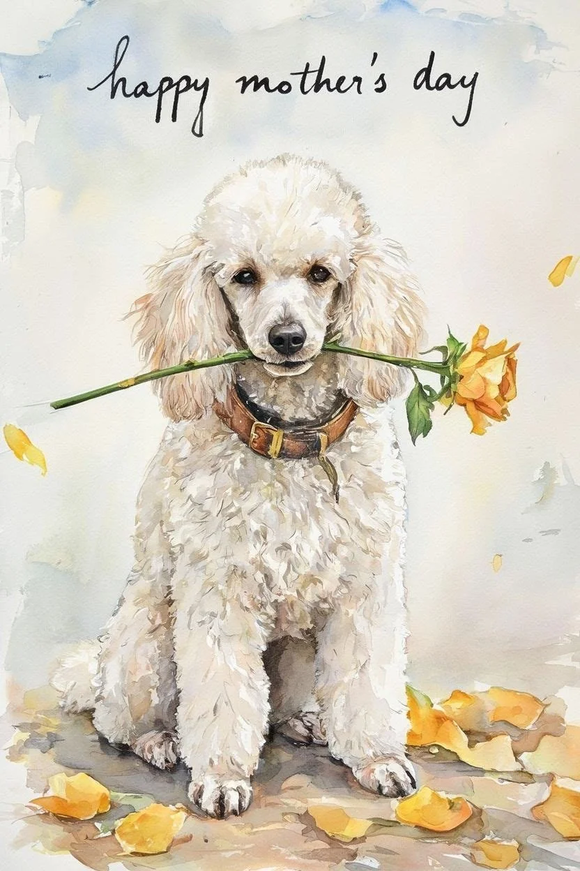 White Poodle Mothering Sunday Card
