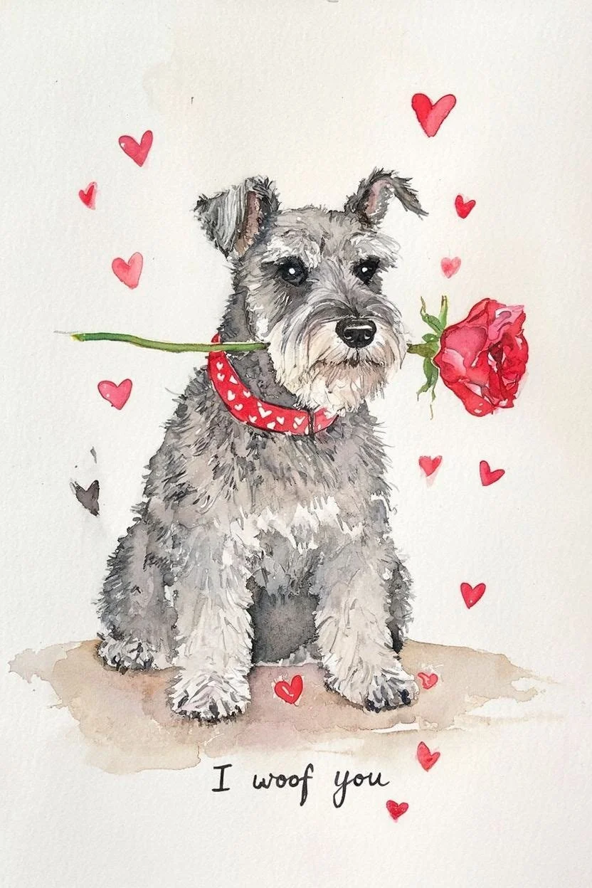 Large Grey Schnauzer Valentine Card