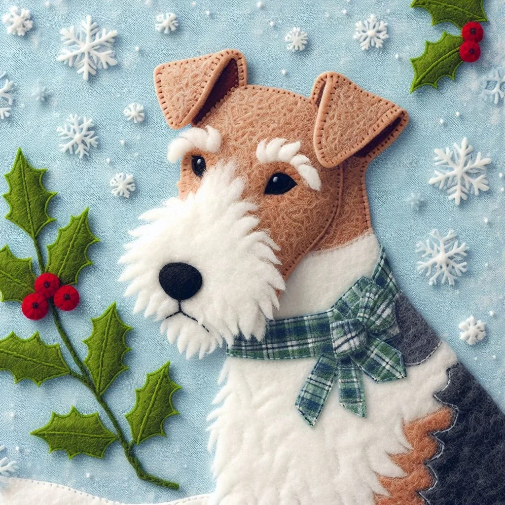 Felt Fox Terrier Christmas Card