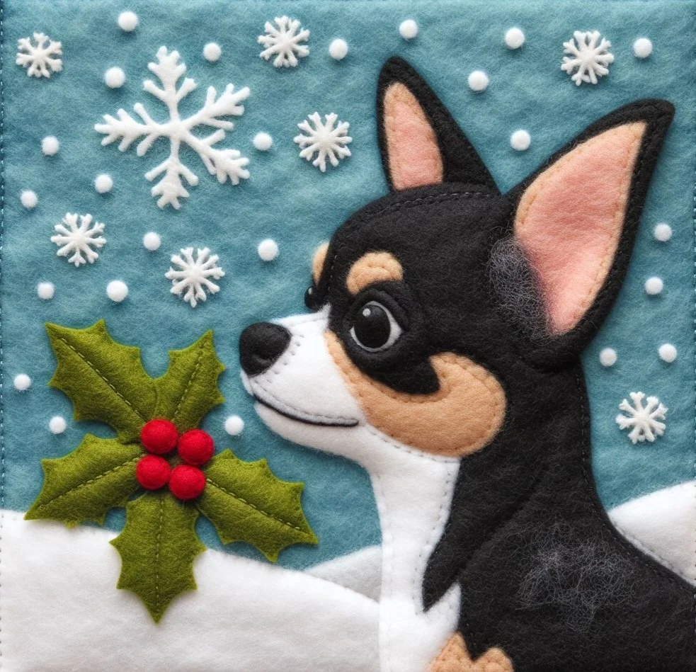Felt Black Chihuahua Christmas Card