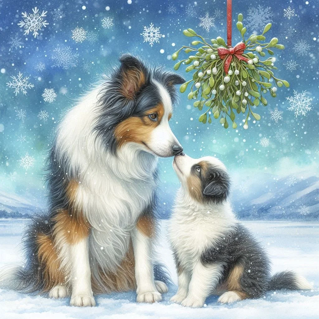 Tri colour border collie Christmas cards