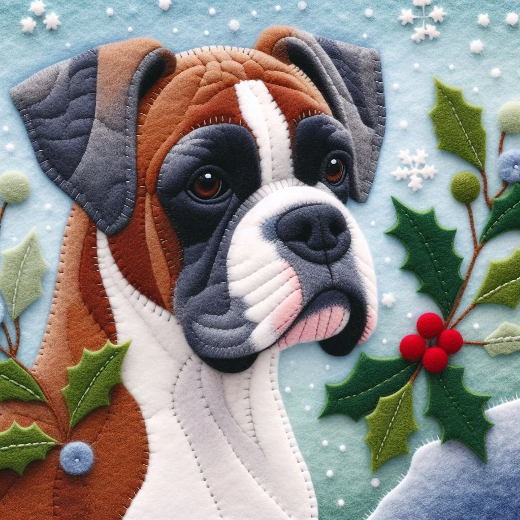 Felt Boxer Dog Christmas Card