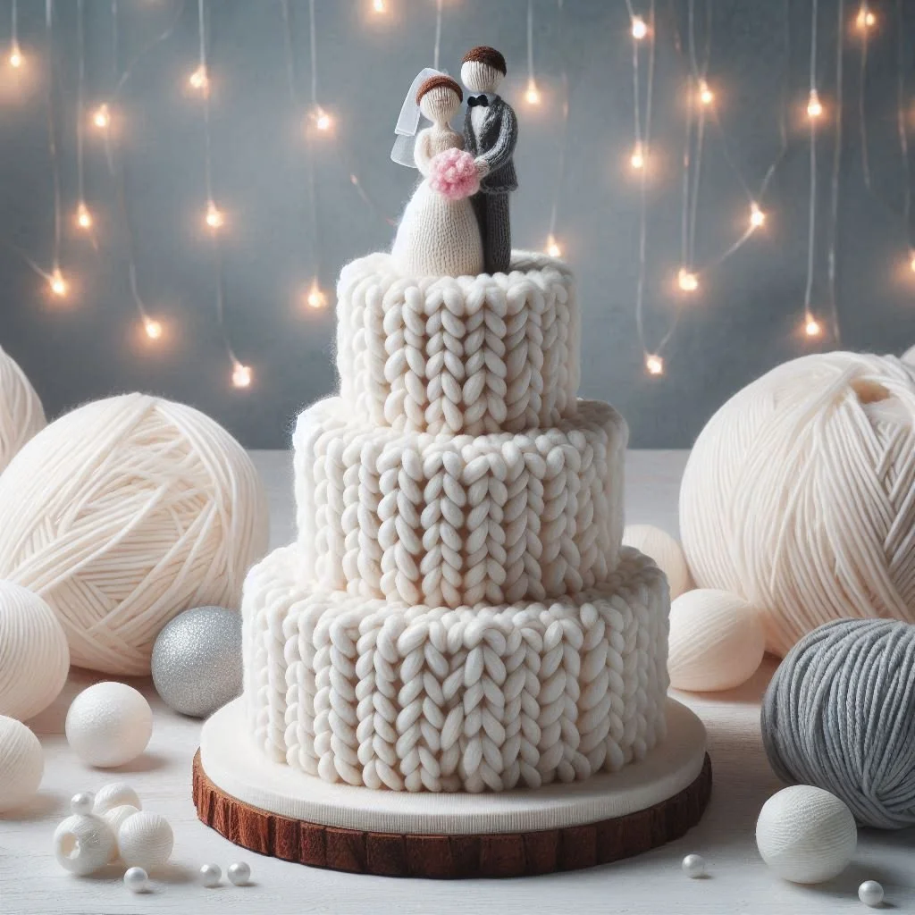 Knitted Wedding Cake Card