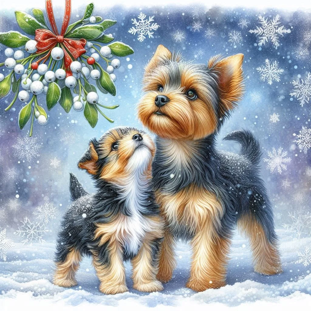 Yorkshire Terrier Puppy Christmas Card
