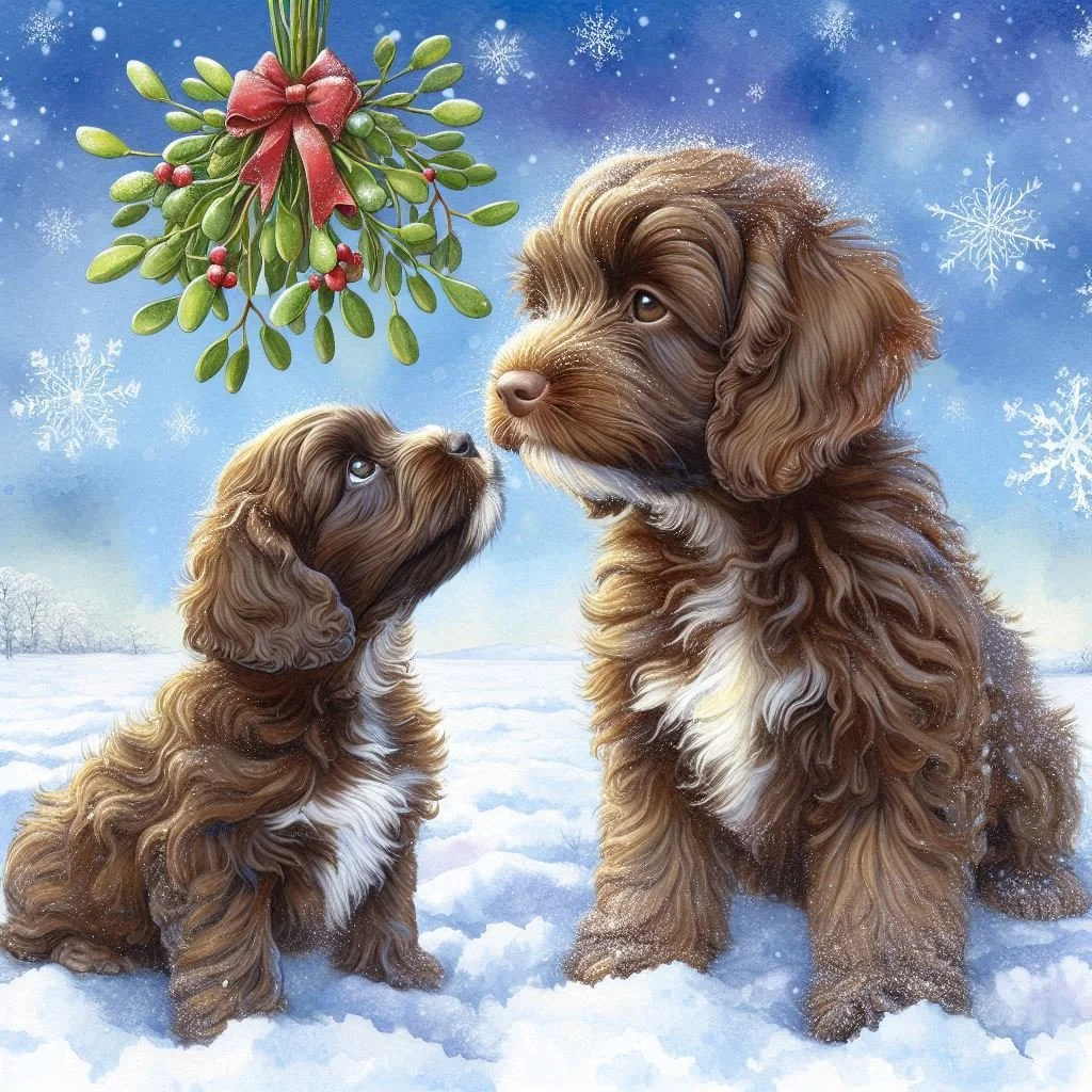 Chocolate Cockapoo Puppy Christmas Card