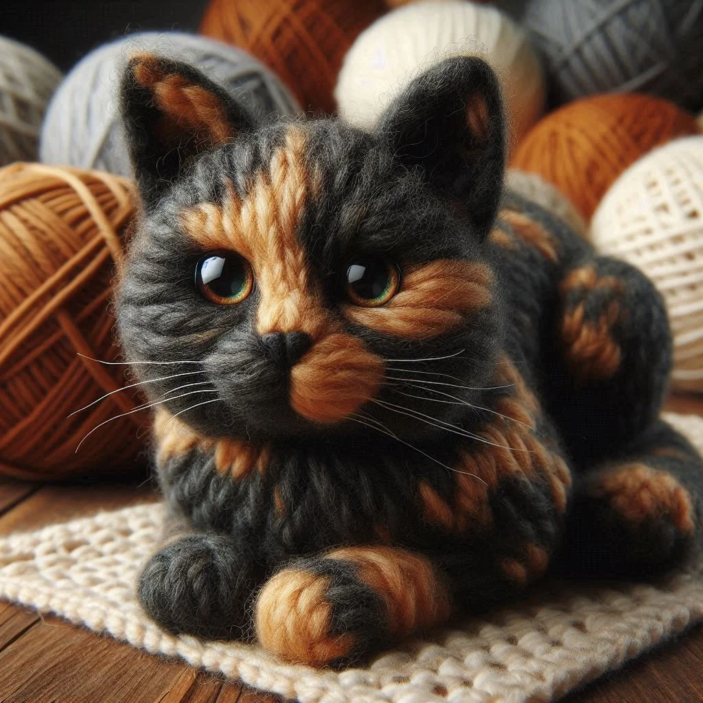 Knitted Tortoiseshell Cat Greeting Card