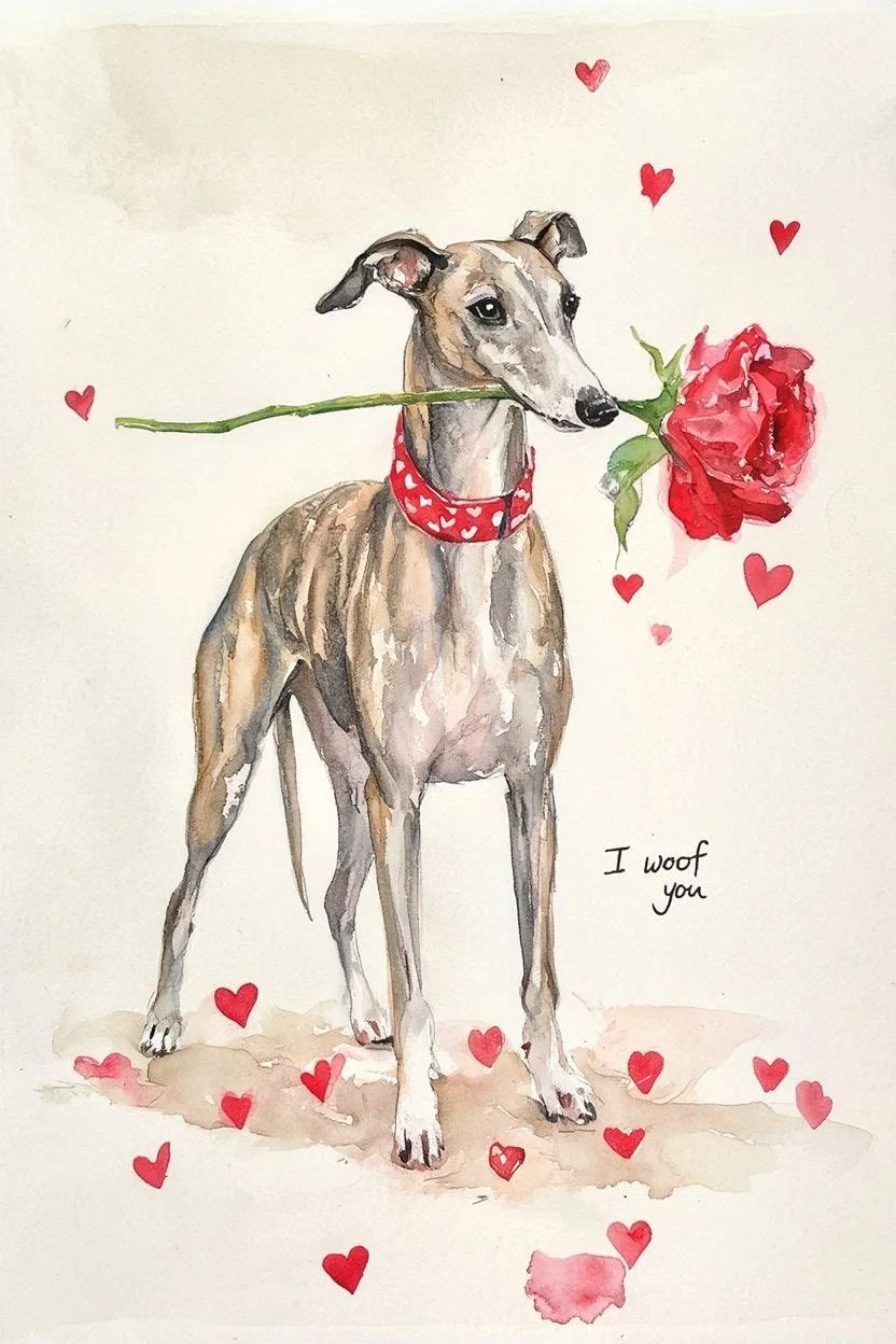 Large Whippet Valentine Card