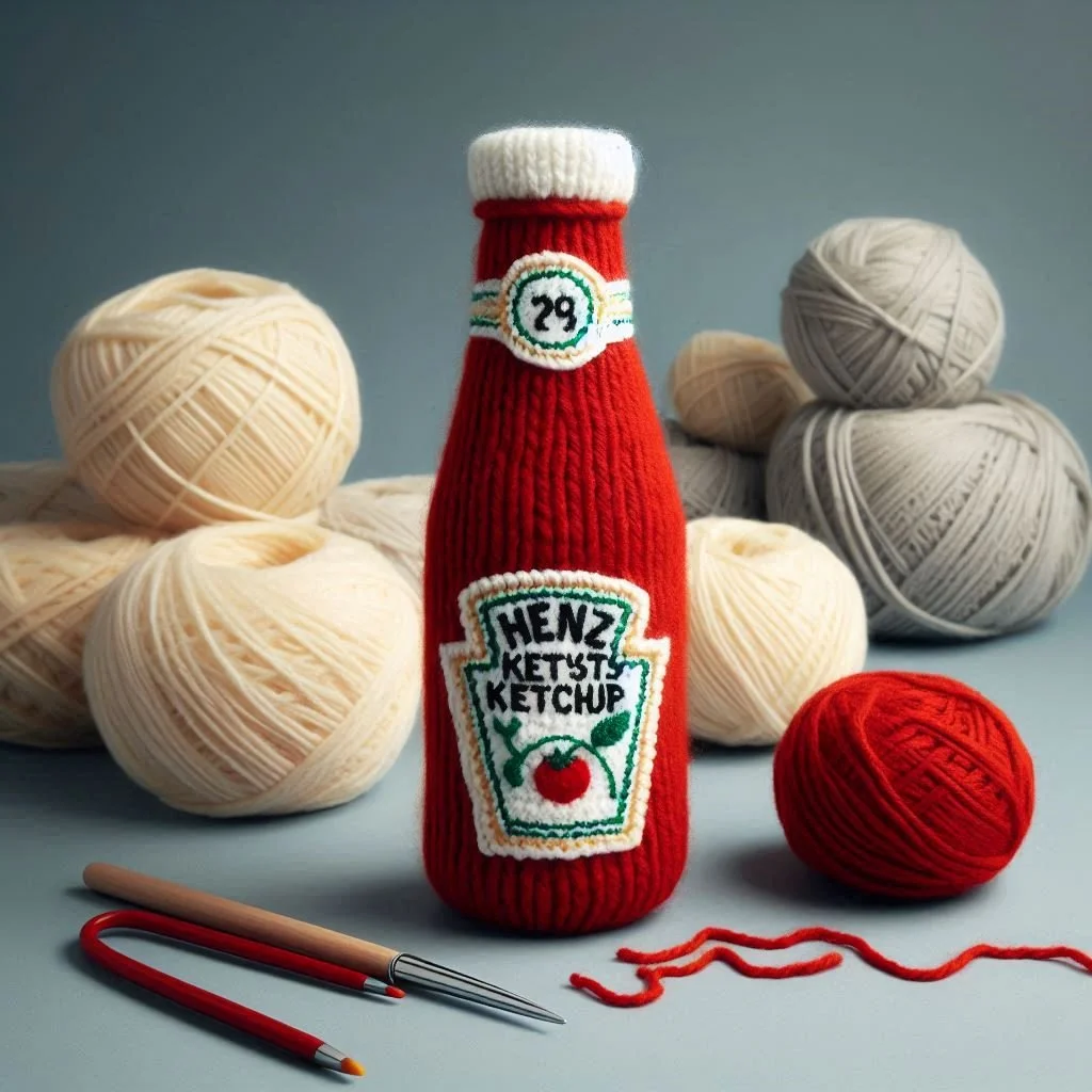 Knitted Ketchup bottle birthday card