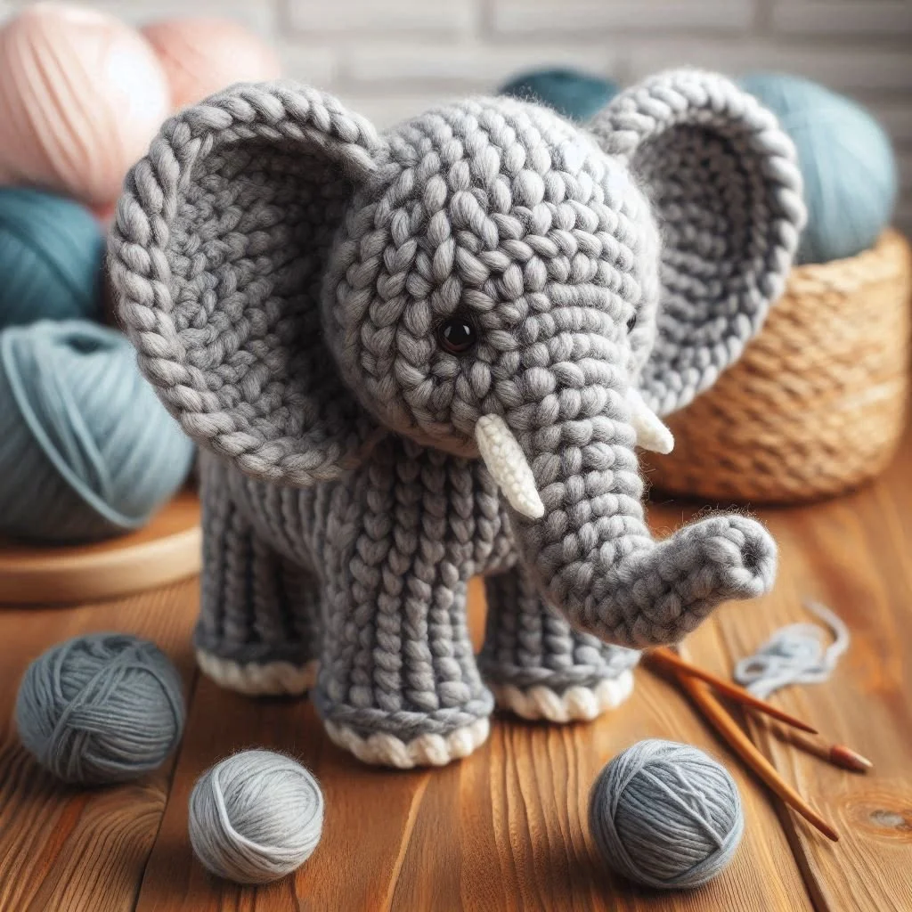 Knitted Elephant Greeting Card