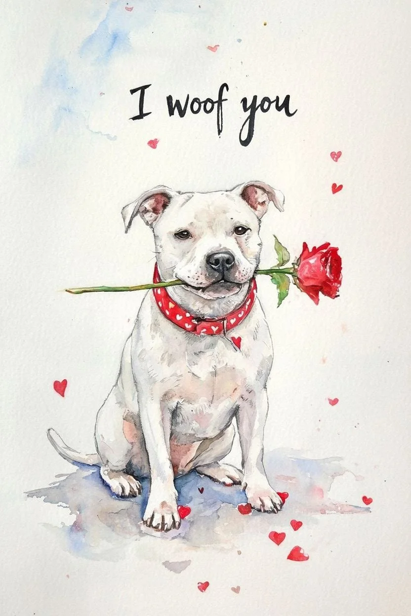 Large White Staffie Valentine Card
