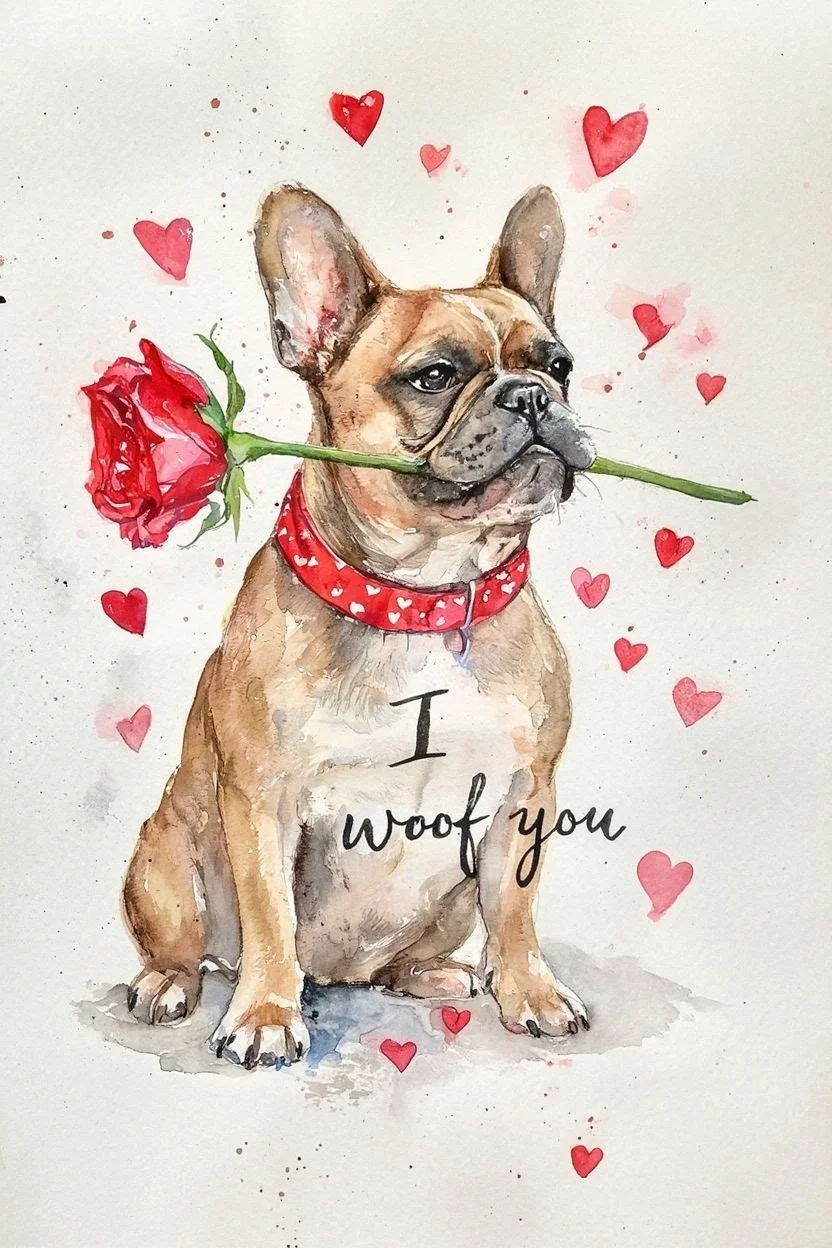 Large Tan Frenchie Valentine Card