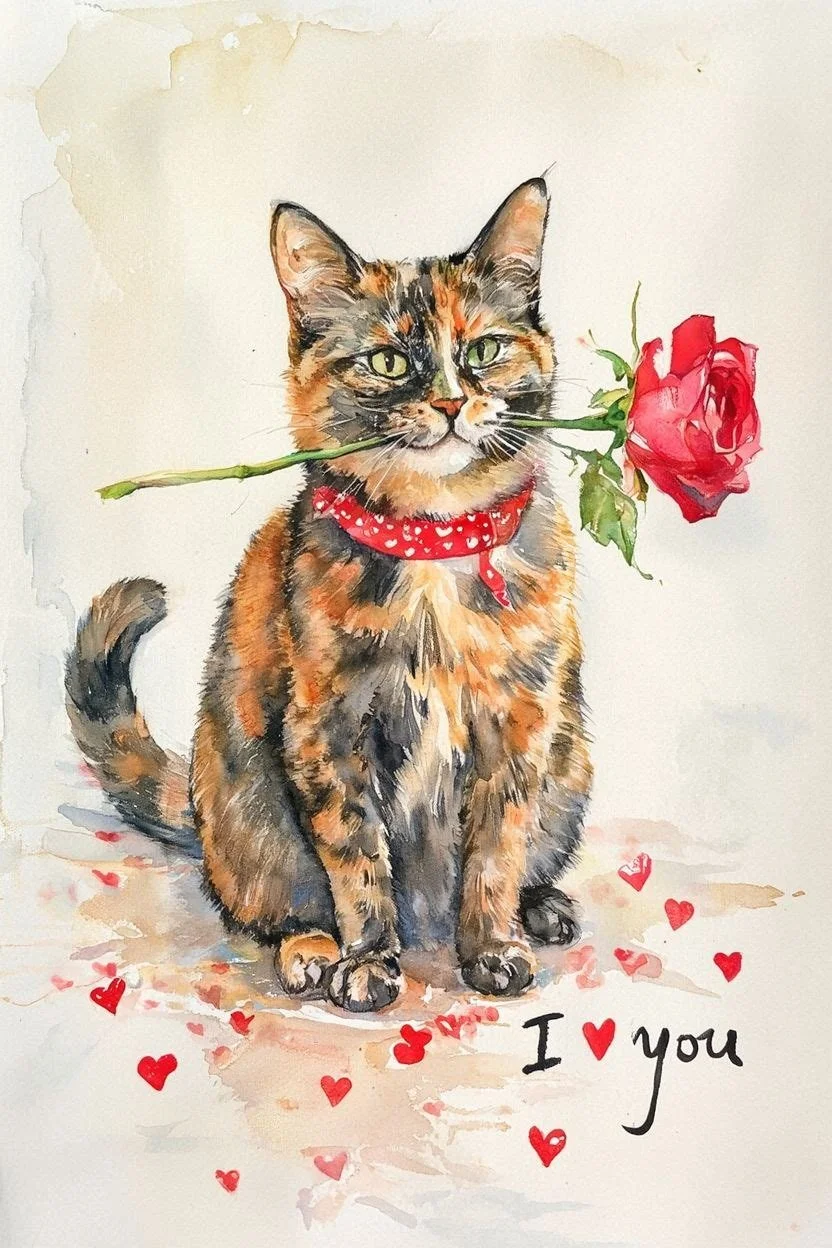 Large Tortoiseshell Cat Valentine Card