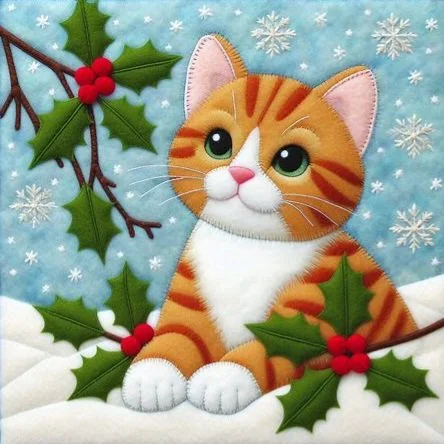 Felt Ginger Cat Christmas Card