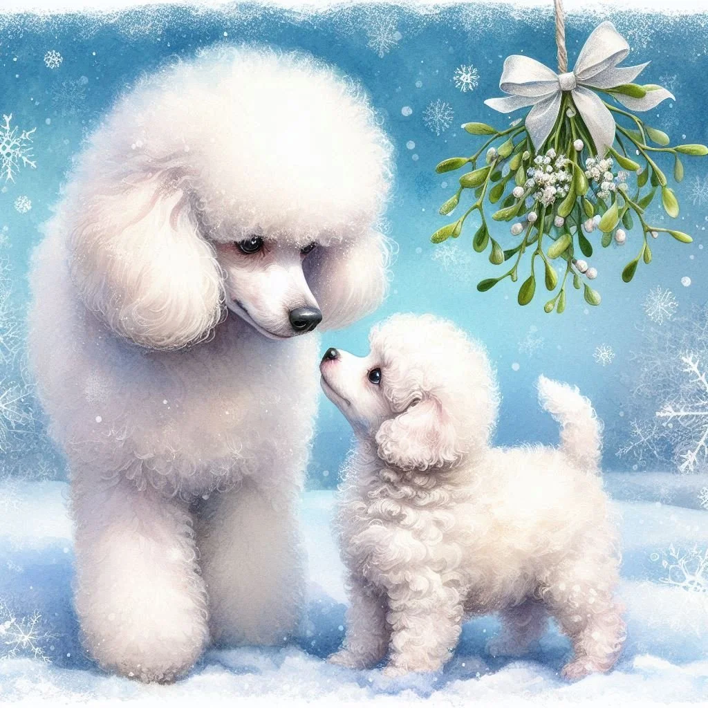 White Poodle Puppy Christmas Card