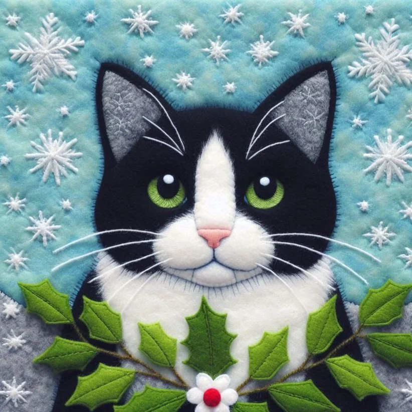 Felt Black and White Cat Christmas Card