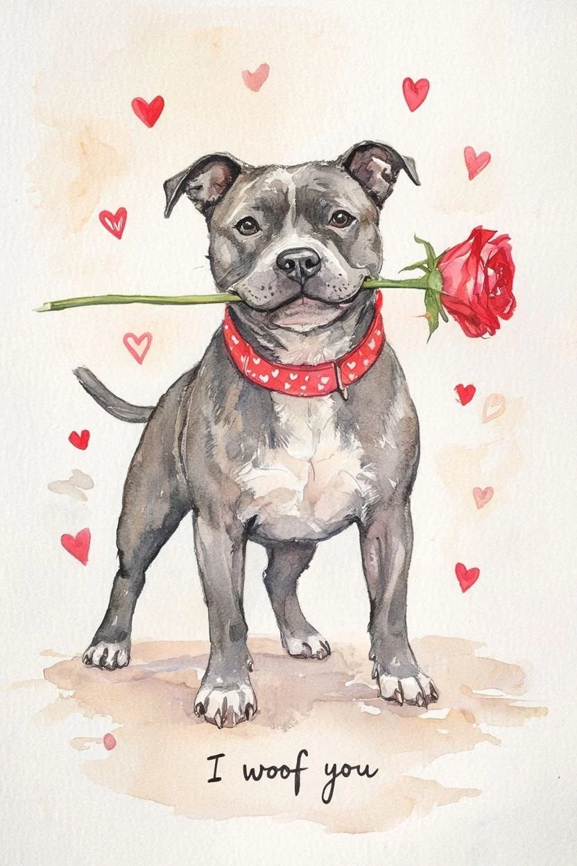 Large Grey Staffie Valentine Card