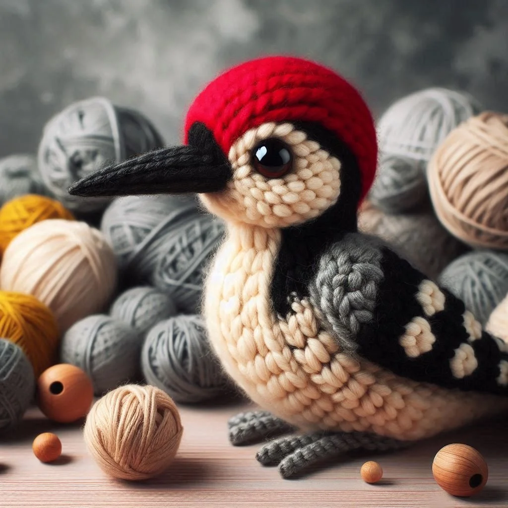 Knitted Woodpecker Greeting Card