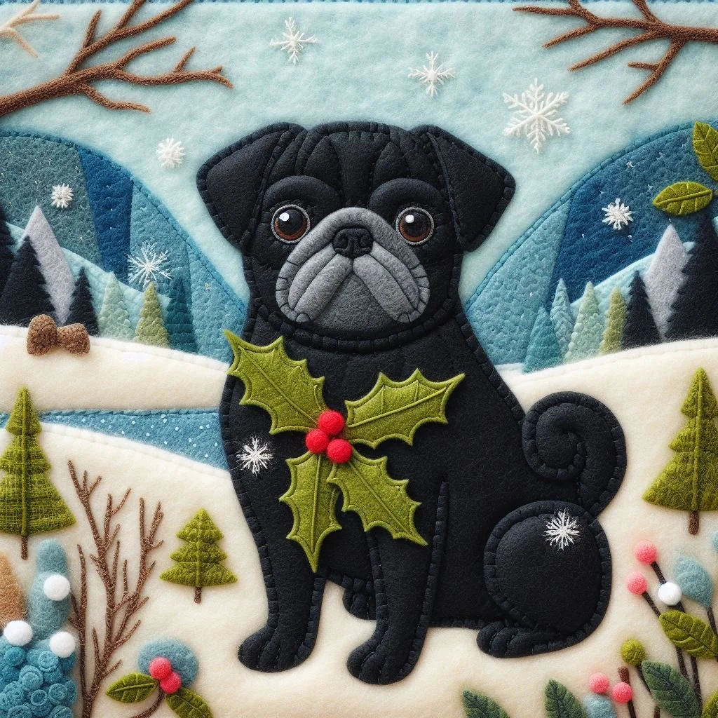 Felt Pug Christmas Card