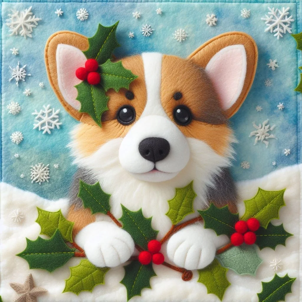 Felt Corgi Christmas Card