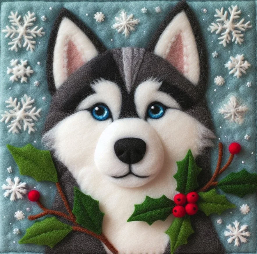 Felt Husky Christmas Card