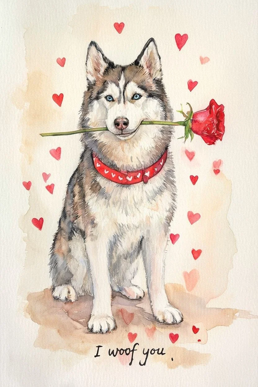 Large Husky Valentine Card