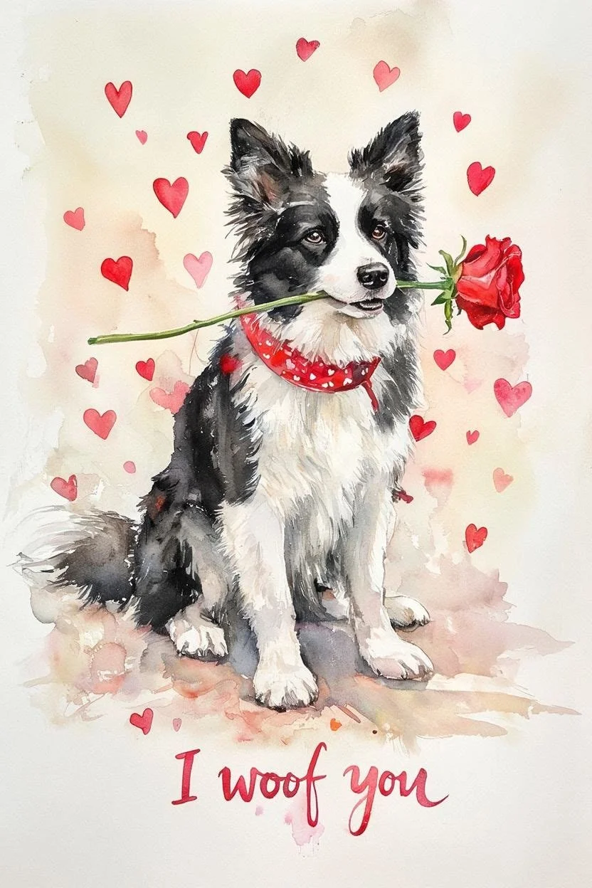 Large Border Collie Valentine Card