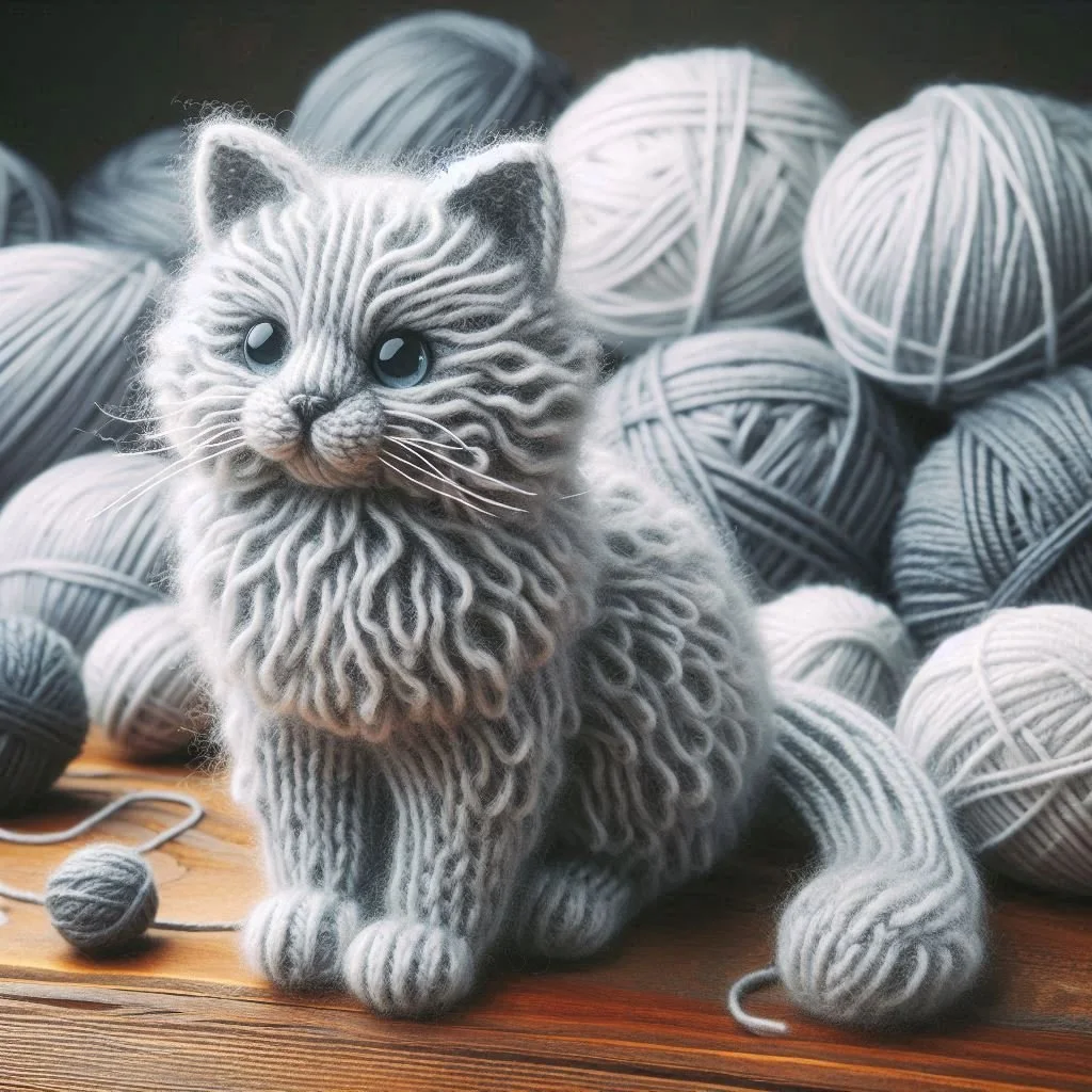 Knitted Grey Cat Greeting Card