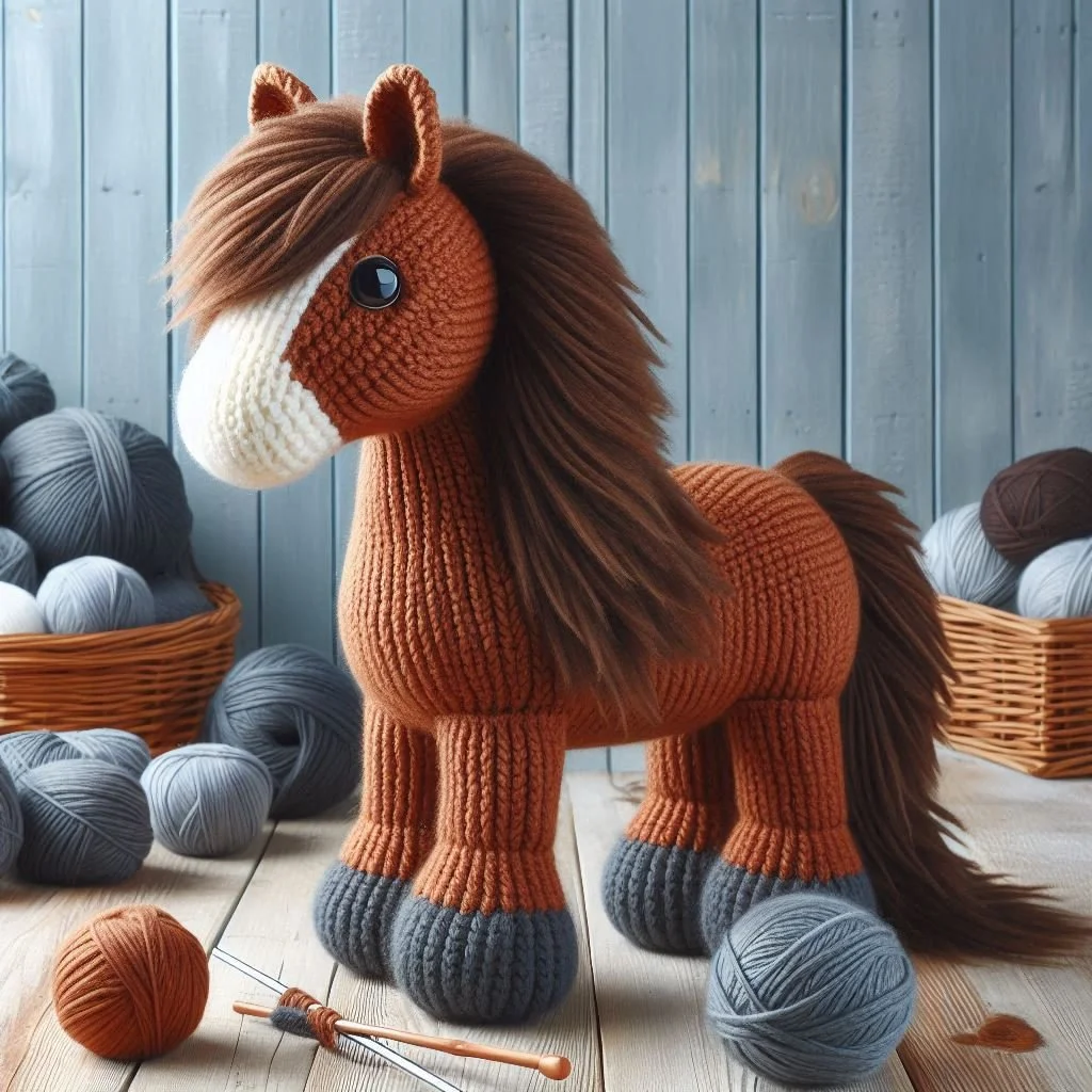 Knitted Chestnut Horse Greeting Card