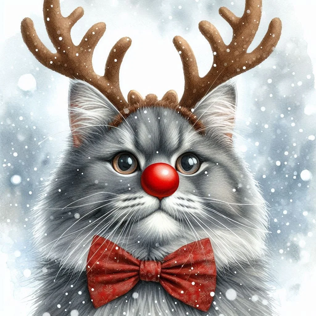 Pack of Grey Cat Christmas Cards