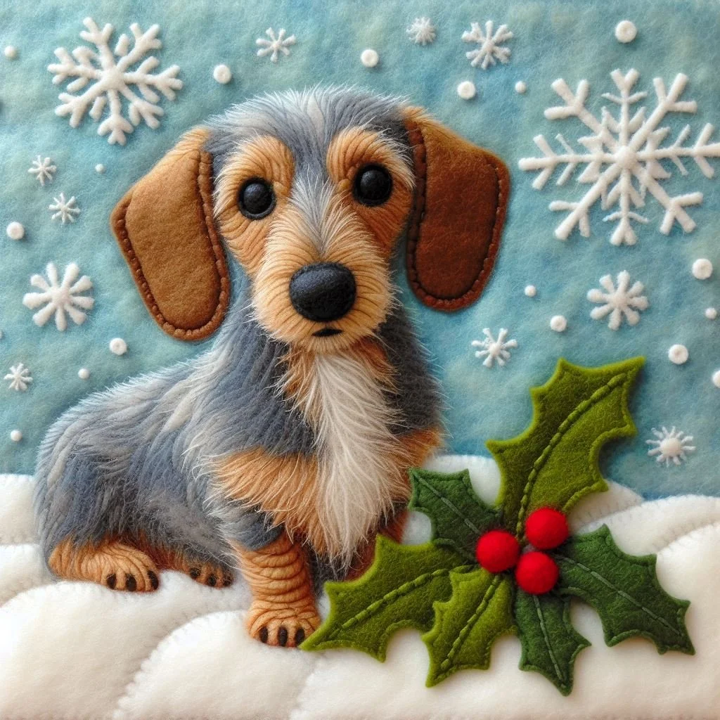 Dachshund Felt Christmas Card
