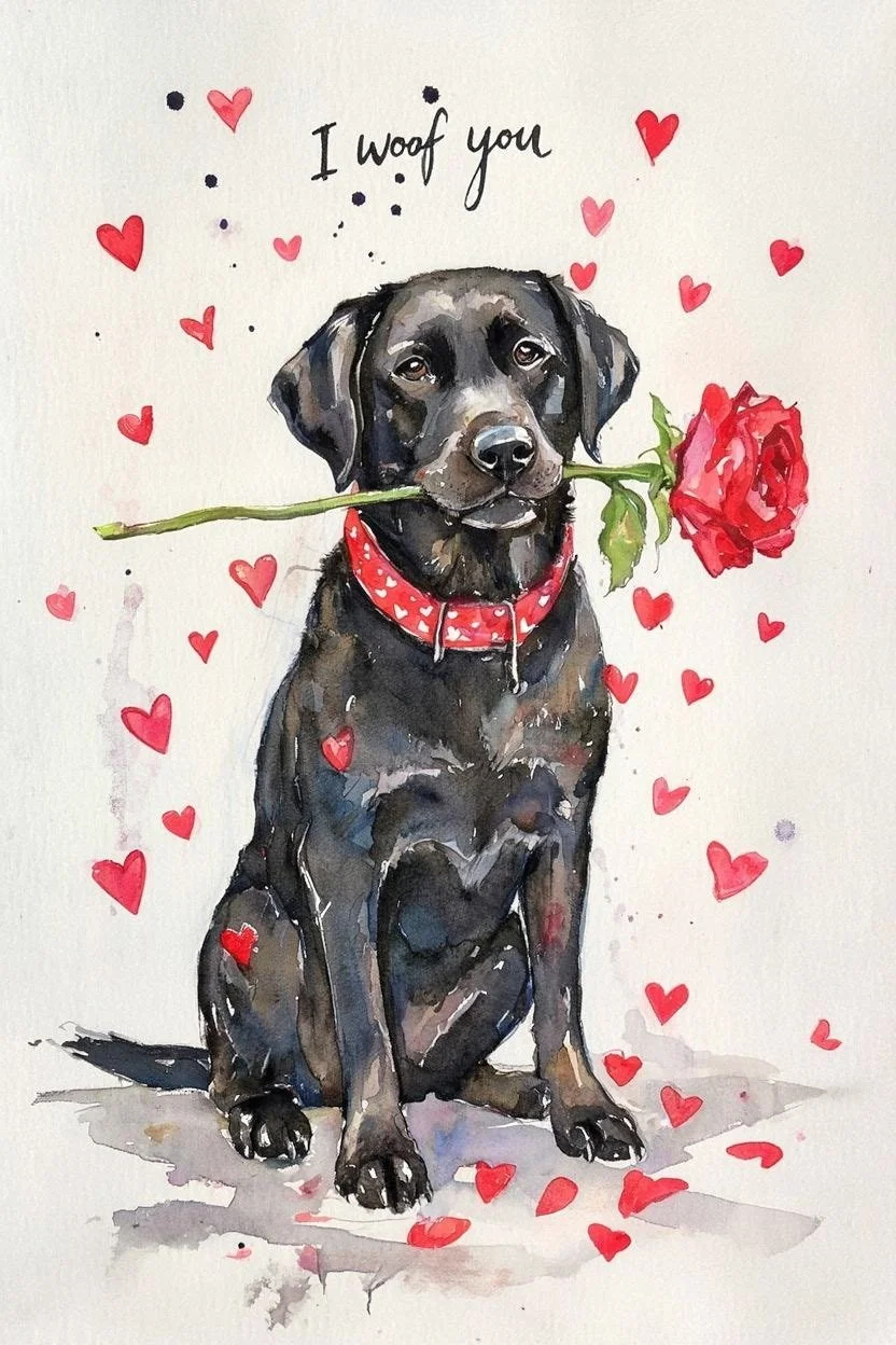 Large Black Lab Valentine Card