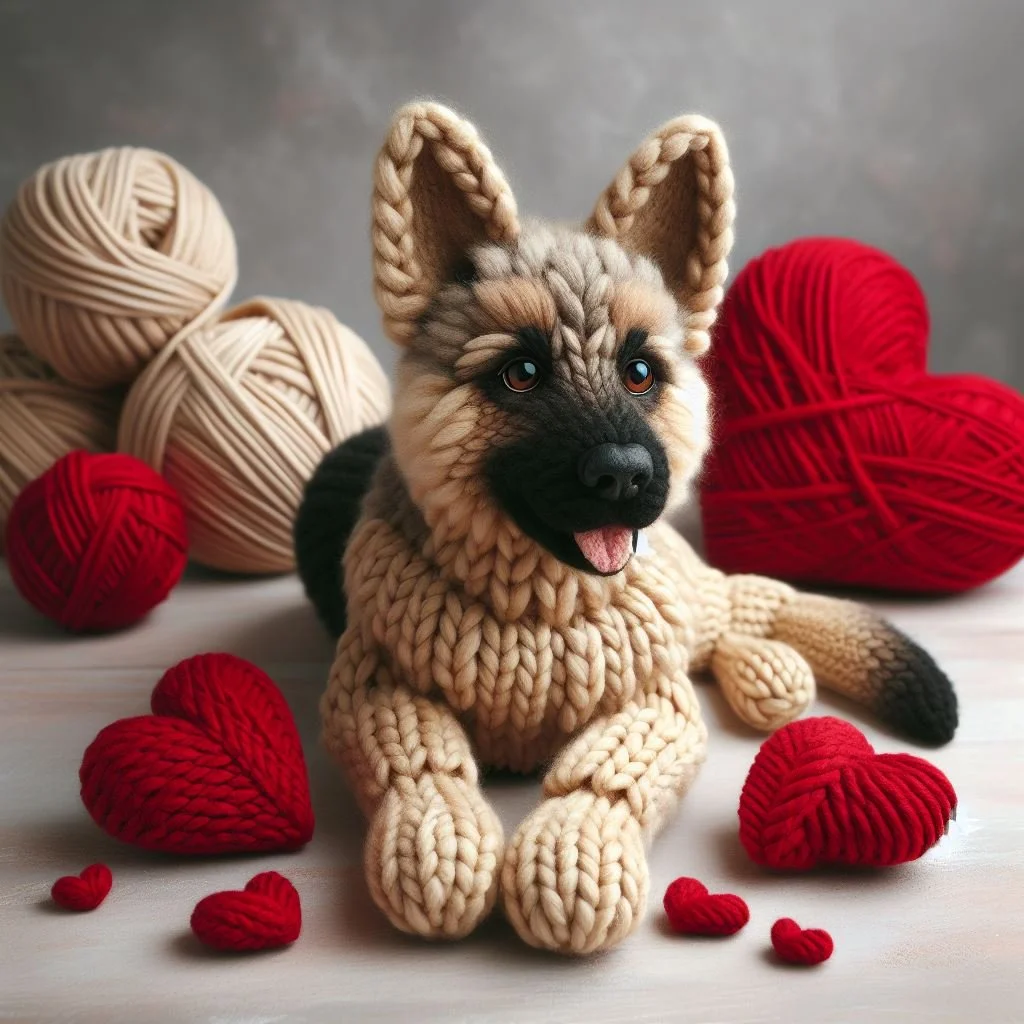 German Shepherd Knitted Valentine Card