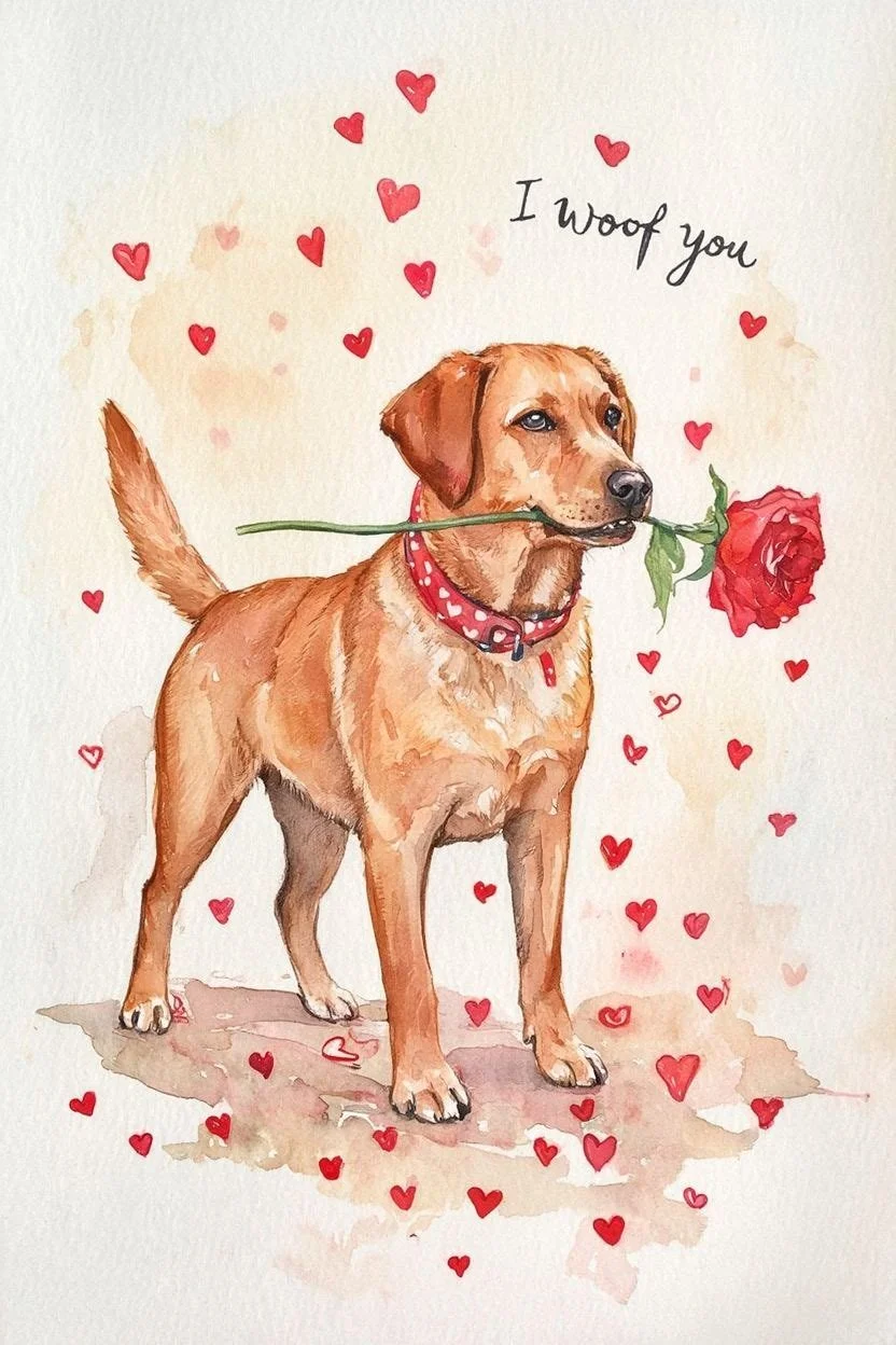 Large Fox Red Lab Valentine Card