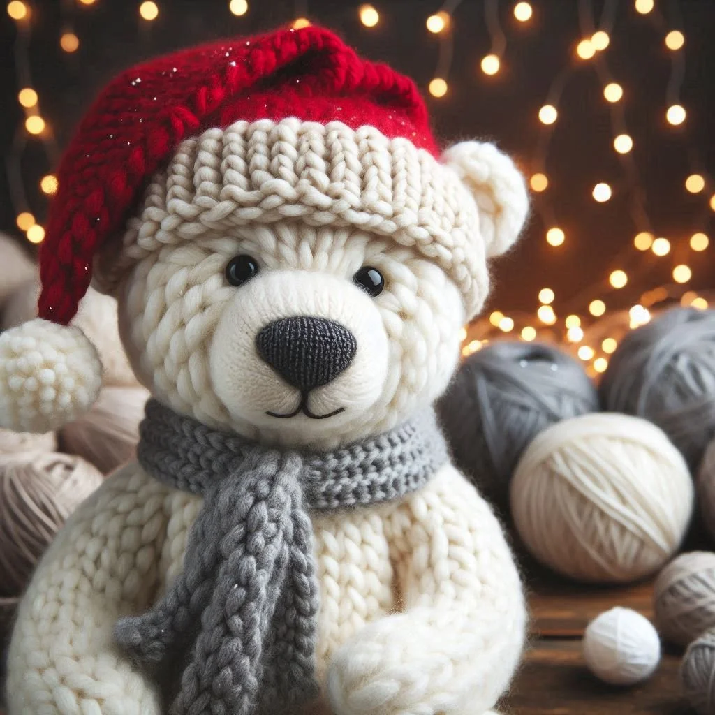 Knitted Polar Bear Christmas Card