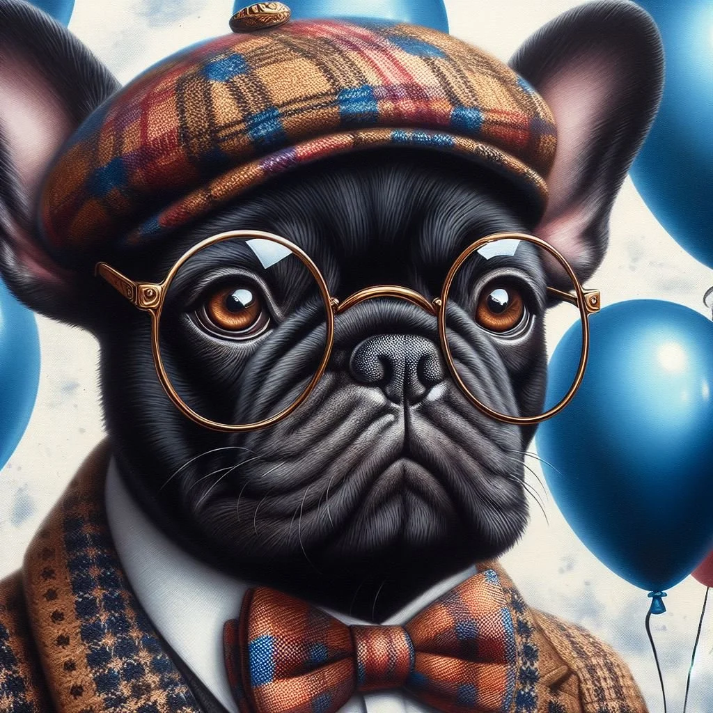 Black Frenchie with cap card