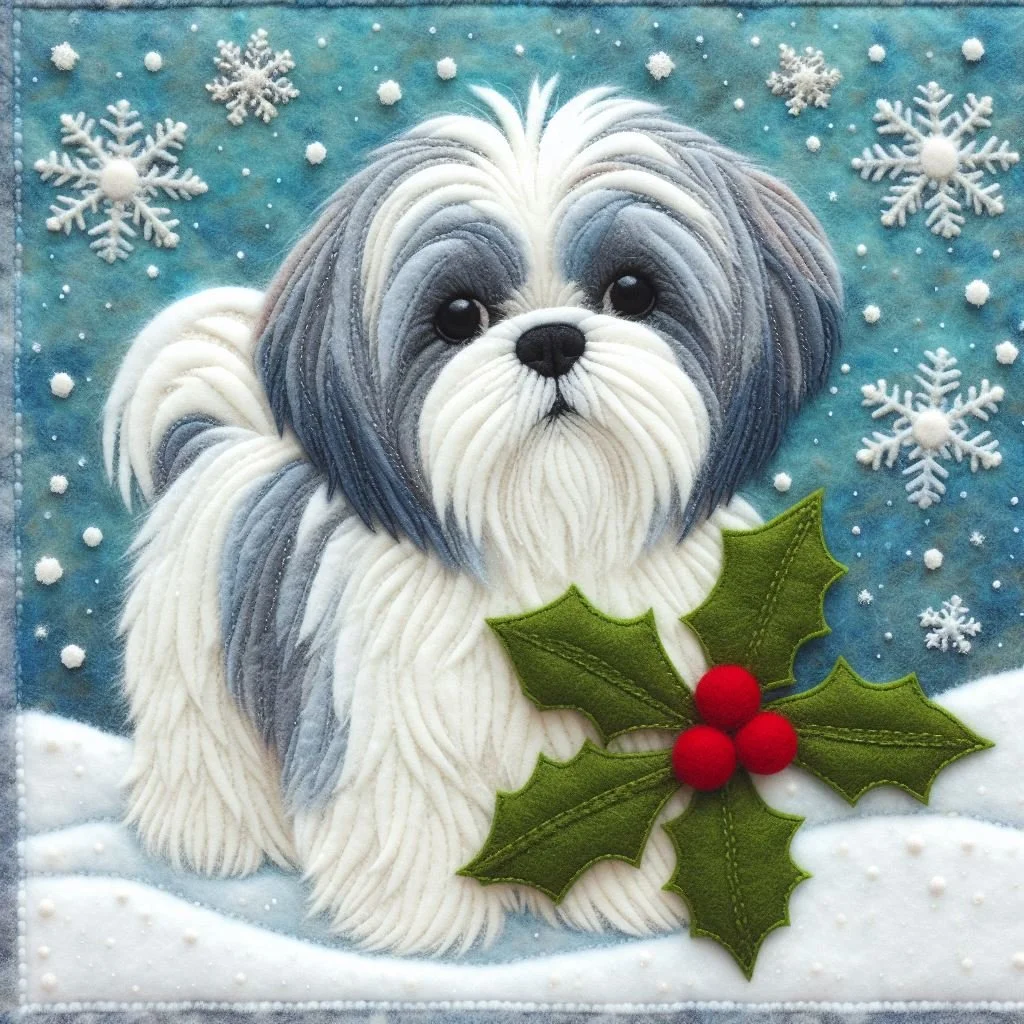 Felt Shih Tzu Christmas Card