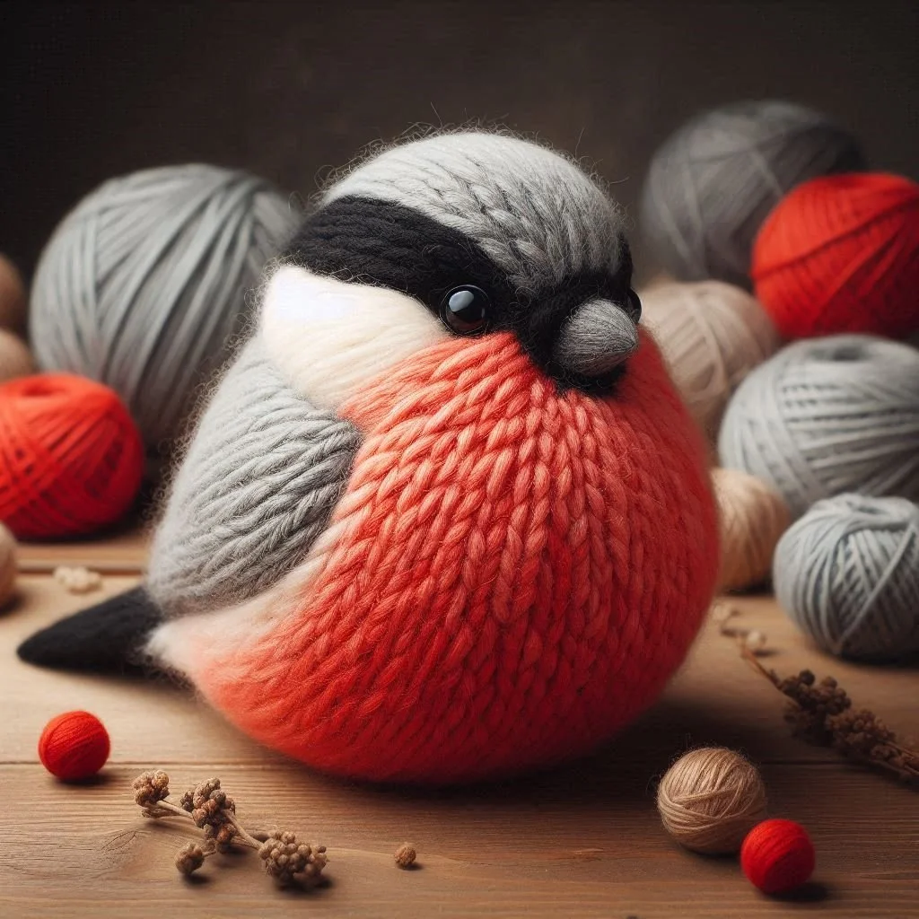 Bullfinch Knitted Birthday Card