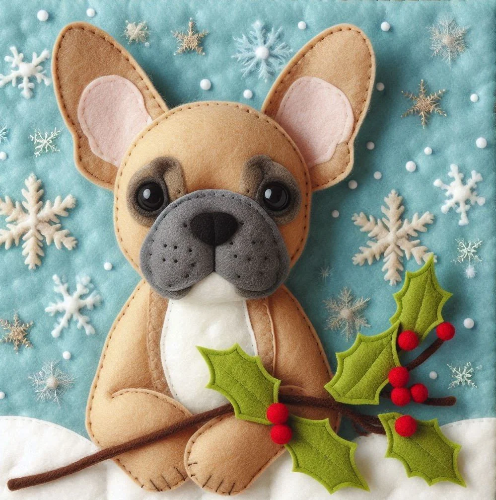 French Bulldog Felt Christmas Card